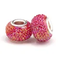 DIY charm bead in vibrant magenta with sparkling crystals and a silver metal core - Normal Specification / Rose Red Pave Rhinestone (035)