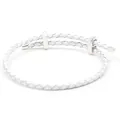 White braided leather bracelet with adjustable silver sliding buckles for women - White Silver Buckle / 16cm