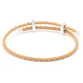 Braided light brown PU leather bracelet with polished silver adjustable metal slider - Khaki Silver Buckle / 16cm