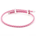 Pink braided PU leather bracelet featuring adjustable silver-tone sliding metal buckles - Pink Silver Buckle (款式032) / 16cm