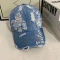 Berretto da baseball in denim lavato azzurro vintage con dettagli strappati donna - Medio / Azzurro