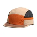 Close-up of mesh panels and stitching on a breathable multi-color 5-panel camp cap - M / Orange