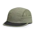 Detailweergave van 5-panel campingpet met legergroene dry-fit stof en een platte rand - M (56-58cm) / Groen