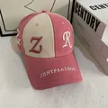 Pink and beige contrast baseball cap with Z and R letter embroidery and curved brim - M (56-58cm) / Pink (Contrast Beige)