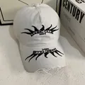 Detailed embroidery of Masic Club 1994 flame pattern and distressed brim on white cap - M (56-58cm) / White