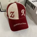 Detail of burgundy and beige baseball cap featuring high-quality contrast letter embroidery - M (56-58cm) / Wine Red (Contrast Beige)