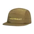 Nahaufnahme der olivgrünen Ripstop-Nylon-Campingkappe mit UMUTBULUT-Schriftzug und Karomuster - M (56-58cm) / Braun