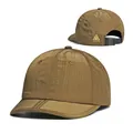 Detail of khakhi ripstop breathable fabric and adjustable buckle on soft summer baseball cap - M (56-58cm) / Brown
