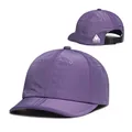 Close-up of purple ripstop fabric baseball cap with adjustable strap and white logo - M (56-58cm) / Purple