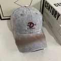 Close-up of vintage washed grey cotton fabric with red 3D TAΚE embroidery on baseball cap - M (56-58cm) / Light Gray