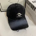 Vintage washed black baseball cap with 3D embroidery on a minimalist white desk - M (56-58cm) / Black