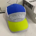 Gorra de béisbol de malla de cinco paneles en contraste con visera de color y bordado - M (56-58cm) / Ala Amarillo Neón