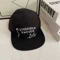 Pink flat brim baseball cap with cute cat embroidery and minimalist black fabric texture - M(56-58cm) / Black