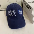 Gorra de béisbol azul marino con bordado Love Paris y parche de corazón en tela de sarga - M(56-58cm) / Azul marino