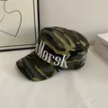 Camo cadet cap with MORSK embroidery and flat top, displayed on white textured surface - M (56-58cm) / Army Green Camo