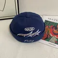 Navy blue docker hat with MASIC embroidery and ethnic wave pattern on canvas fabric - M (56-58cm) / Navy Blue