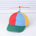 Detail of colorful patchwork baseball cap featuring a spinning propeller with beads - S(54-56cm) / Color Block