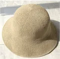 Foldable beige knit sun hat for women with a minimalist bucket design and woven texture - M (56-58cm) / Beige