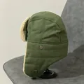 Winter army green aviator trapper hat with warm faux shearling lining and ear flaps - M (56-58cm) / Green
