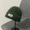 Dark green mohair knit beanie with triple X patch embroidery for women's winter fashion - M (56-58cm) / XXX Embroidery Patch Style / Green