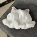 Close-up of soft white plush bucket hat with cute pink cat ears and fuzzy texture - M(56-58cm) / White
