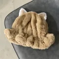 Close-up of thick plush camel bucket hat featuring cute cat ears and soft white inner fur - M(56-58cm) / Khaki