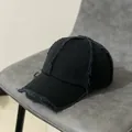 Berretto da baseball nero con bordi sfrangiati e stile vintage invecchiato per uomo e donna - Regolabile / Nero