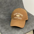 Brown cotton baseball cap with Rugby League California embroidery on a leather seat - One Size (56-58cm) / Ginger Yellow