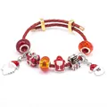 Bracelet de Noël ajustable avec breloques Père Noël et cordon en cuir rouge tressé - Double Santa Claus Head Style