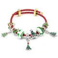 Bracelet de Noël en cuir tressé rouge avec perles en verre et pendentifs sapin de Noël - Style Feuille de Houx et Plusieurs Sapins de Noël