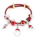 Red braided leather Christmas bracelet with Santa Claus and festive enamel charms - Double Wrap Braided Santa Claus Style