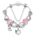 Pulsera de dijes rosa con colgantes de mariposas y cuentas en cadena de serpiente - 16cm
