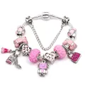 Pink crystal bead charm bracelet with silver snake chain and sweet fashion pendants - 16cm