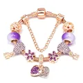 Roségold-Schlangenarmband mit lila Glaskugeln und First my mother Herz-Anhänger - 16cm