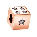Rose gold square charm bead with sparkling star-shaped cubic zirconia inlays for DIY jewelry - Rose Gold