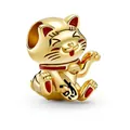 Ciondolo Maneki Neko dorato con smalto rosso per creazione gioielli fai-da-te - Stile Gatto Fortuna che Tiene Ricchezza (010)