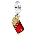 Red lucky envelope charm bead with golden coins for bracelets in enamel and metal finish - Chinese Style Red Envelope and Coin Set (03)