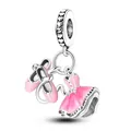 Pink enamel ballet shoes and dress charm in S925 sterling silver for DIY bracelets - Normal Specification / Pink Ballet Style (001)