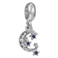 Ciondolo luna e stella in argento con smalto blu e pietre di zircone scintillanti - Charm Stella Luna con Strass