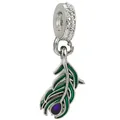 Green peacock feather pendant with purple gemstone for DIY charm bracelets - Green Enamel Feather Style (11)
