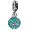 Silver charm bead with light blue enamel and 3D starfish relief for DIY bracelets - Blue Enamel Starfish (9)