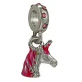 Silver unicorn charm with pink enamel mane and sparkling rhinestones for DIY bracelets - Pink Unicorn Style (21)