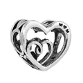 Ciondolo a cuore traforato in argento con incisione MOM per bracciali a molla - taglia standard / Stile Cuore MOM Vuoto (23)
