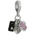 Silver travel charm with camera, globe and pink I Love Travel tag for DIY bracelets - Travel Theme 3-in-1 Style (23)