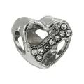 Silver heart-shaped charm bead with sparkling clear crystal inlay for DIY charm bracelets - Silver Hollow Rhinestone Heart (24)
