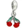 Ciondolo a ciliegia in argento con smalto rosso e foglia verde per bracciali - taglia standard / Stile Pendente Ciliegia (27)
