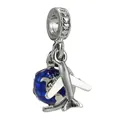 Silver bead charm with blue enamel globe and airplane pendant for DIY bracelets - Globe and Airplane Style (28)
