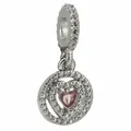Charm in argento con pietra rosa a forma di cuore e pavé di zirconi scintillanti - Stile Gemma Cuore Rosa (31)