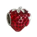 Charm fragola in smalto rosso dettagliato con foglia d'argento per bracciali DIY - Stile Fragola (32)