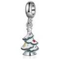 S925 silver Christmas tree charm with white enamel and colorful festive accents - Christmas Tree (B-15)